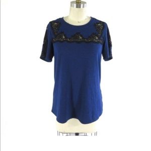 Rebecca Taylor Blue and Black Lace Tee